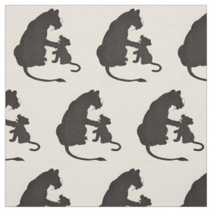 1930s mother lion and cub silhouette print fabric