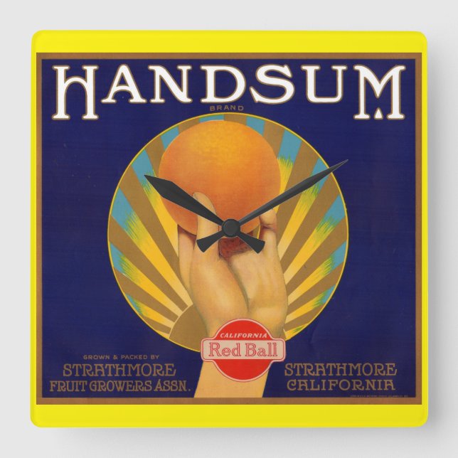 1930s orange crate label Handsum Square Wall Clock (Front)