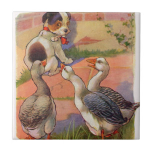 1930s puppy and geese tile