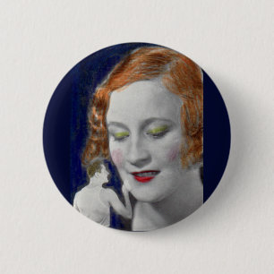 1930s redhead woman and her teeny tiny husband 6 cm round badge