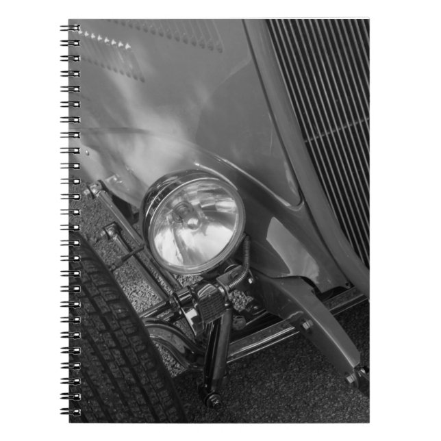 1930's Roadster Grayscale Spiral Notebook (Front)