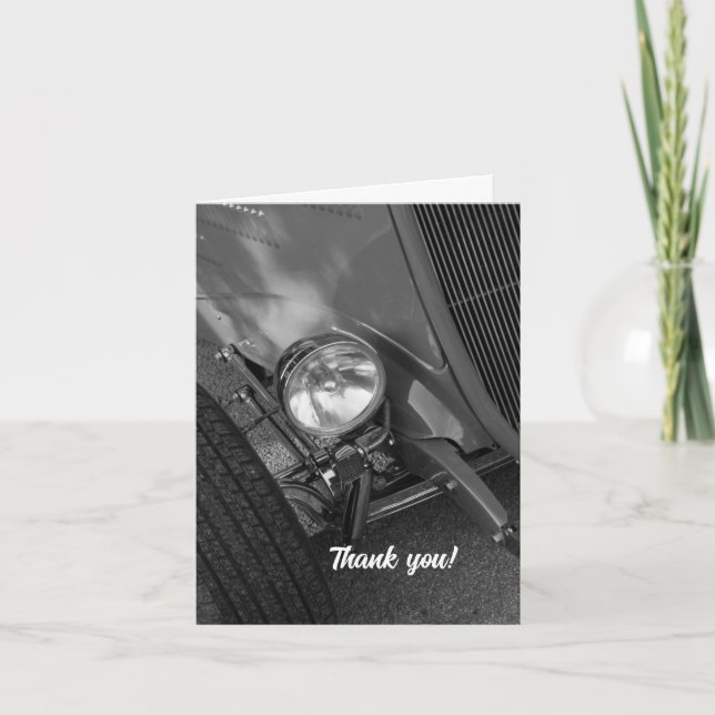 1930's Roadster Grayscale Thank You Card (Front)
