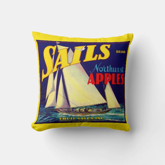 1930s Sails Northwest Apples crate label print Cushion (Front)