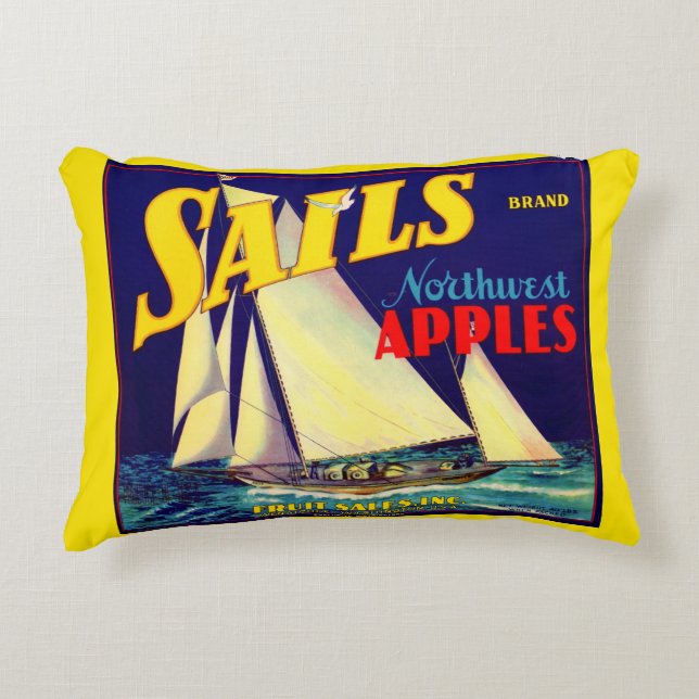 1930s Sails Northwest Apples crate label print Decorative Cushion (Front)
