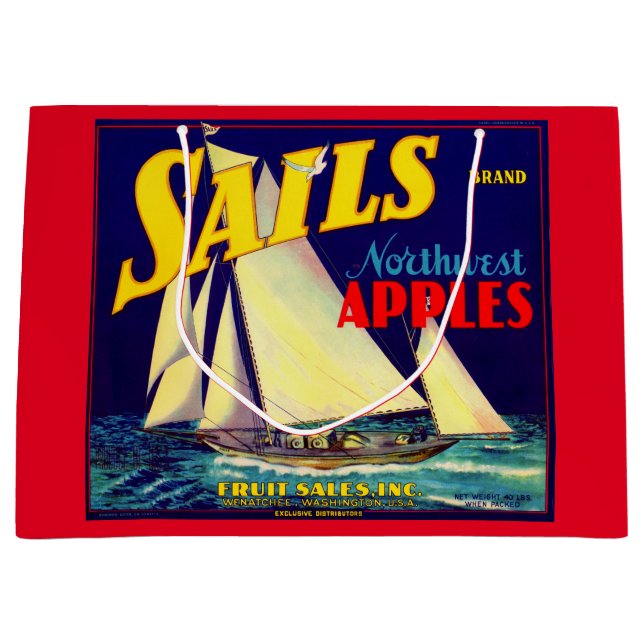 1930s Sails Northwest Apples crate label print Large Gift Bag (Front)