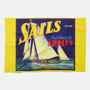 1930s Sails Northwest Apples crate label print Tea Towel