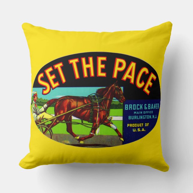 1930s Set the Pace vegetable crate label print Cushion (Front)