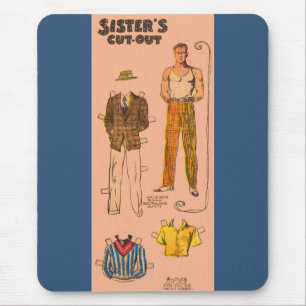 1930s Sister's Cut Out handsome man paper doll Mouse Pad