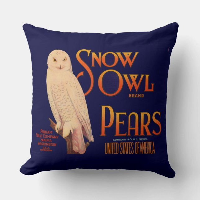 1930s Snow Owl brand pears fruit crate label print Cushion (Front)