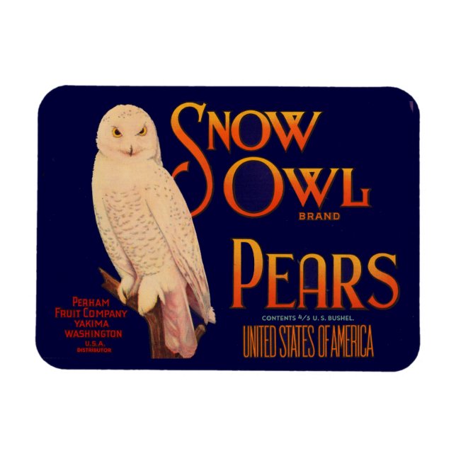1930s Snow Owl brand pears fruit crate label print Magnet (Horizontal)