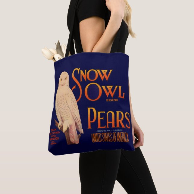 1930s Snow Owl brand pears fruit crate label print Tote Bag (Close Up)