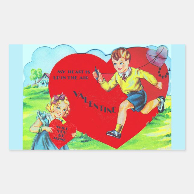 1930s Valentine My Heart Is Up In the Air Rectangular Sticker (Front)