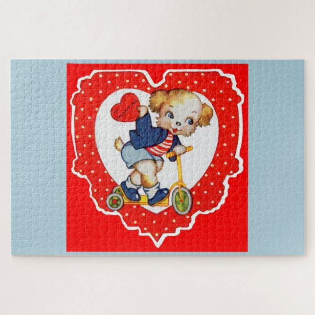 1930s Valentine puppy dog riding scooter Jigsaw Puzzle (Horizontal)