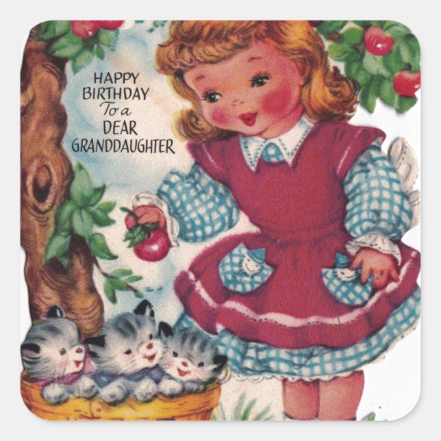 1930s Vintage Happy Birthday Granddaughter Square Sticker (Front)