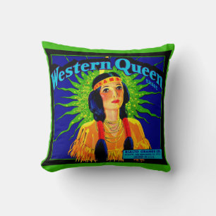 1930s Western Queen orange crate label print Cushion