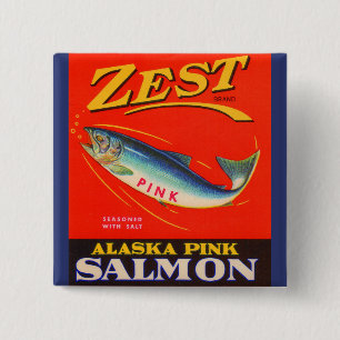 1930s Zest pink salmon can label 15 Cm Square Badge