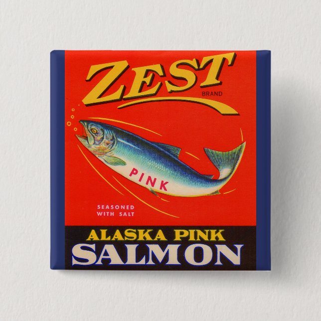 1930s Zest pink salmon can label 15 Cm Square Badge (Front)