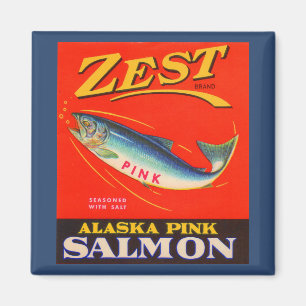 1930s Zest pink salmon can label Magnet