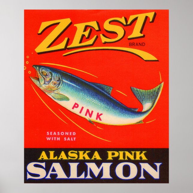 1930s Zest pink salmon can label Poster (Front)