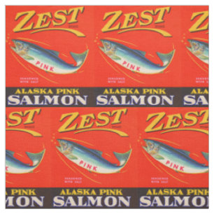1930s Zest pink salmon can label print Fabric