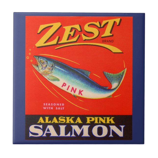 1930s Zest pink salmon can label Tile (Front)