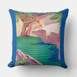 1931 art deco woman by a pond cushion