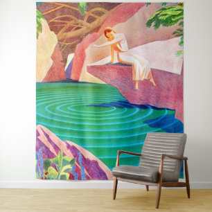 1931 art deco woman by a pond tapestry