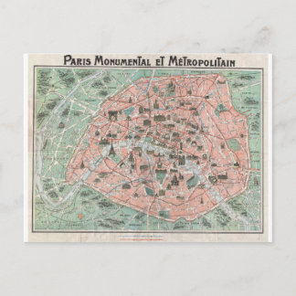 1932 Art Deco Map of Paris, France Postcard