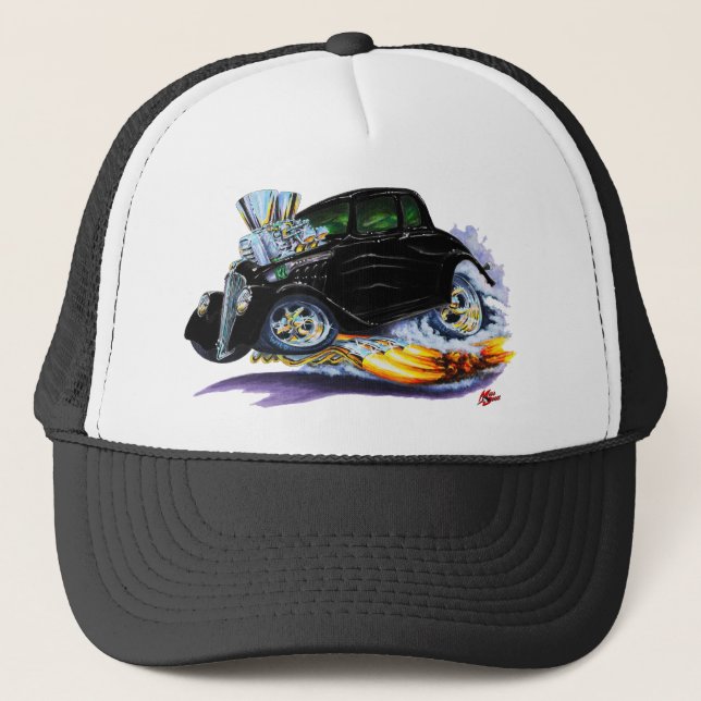 1933-36 Willys Black Car Trucker Hat (Front)