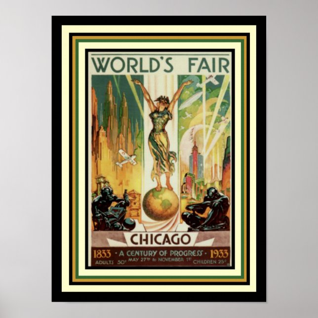 1933 Chicago World's Fair Art Deco Poster  12 x 16 (Front)