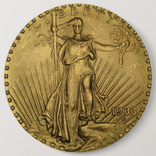 1933 Double Eagle Gold Coin 6 Cm Round Badge