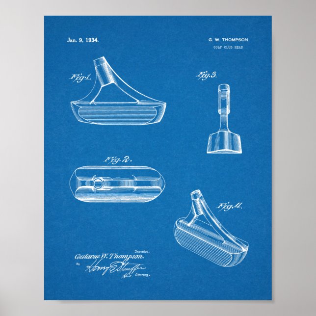 1934 Putter Golf Club Patent Art Drawing Print (Front)