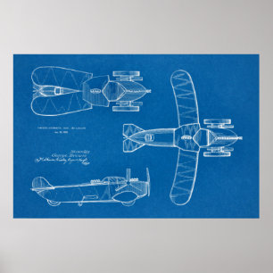 1935 Flying Car Boat Aeroplane Patent Drawing Prin Poster