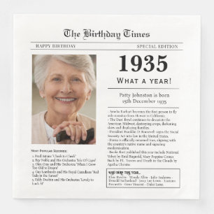 1935 Newspaper Birthday card 90th birthday Napkin