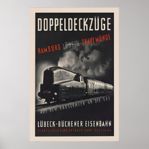 193637 German Railways Travel Poster Double deck