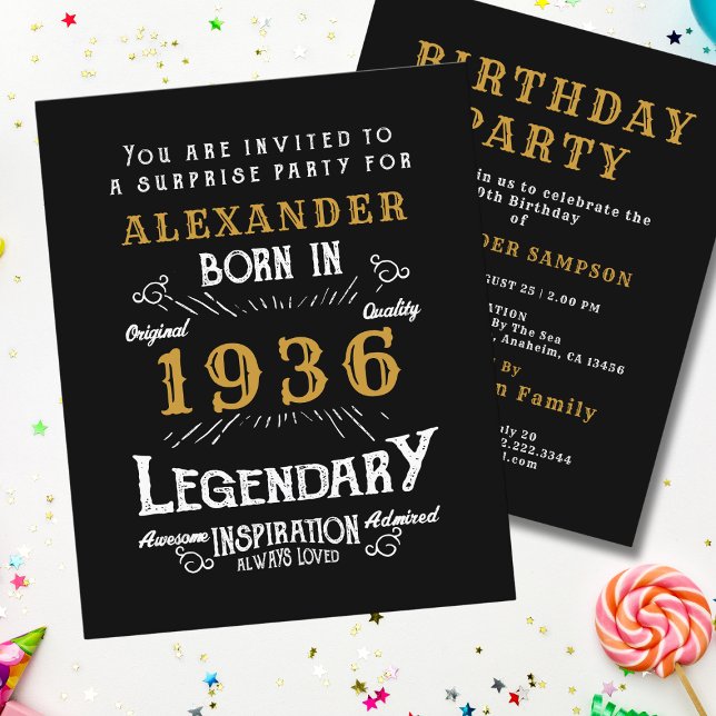 1936 Budget 90th Birthday Invitation Legend Flyer (1936 birthday invitation budget flyer. White background.)