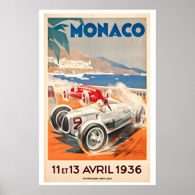1936 Monaco Grand Prix Vintage Racing Poster (Front)