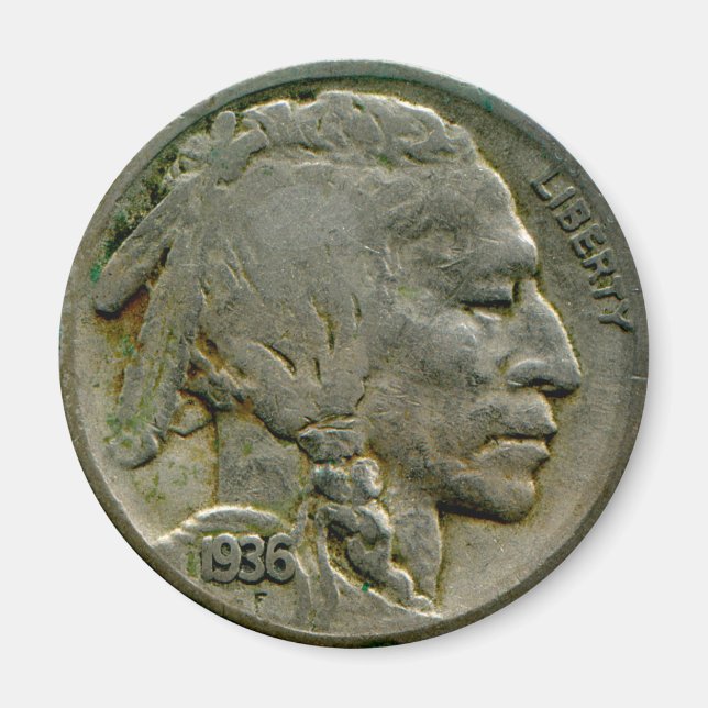 1936 US 'Buffalo' nickel heads magnet (Front)