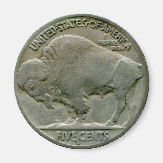 1936 US "Buffalo" nickel tails magnet (Front)
