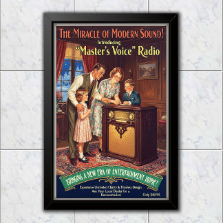 1936 Vintage Master's Voice Radio Advertising Poster