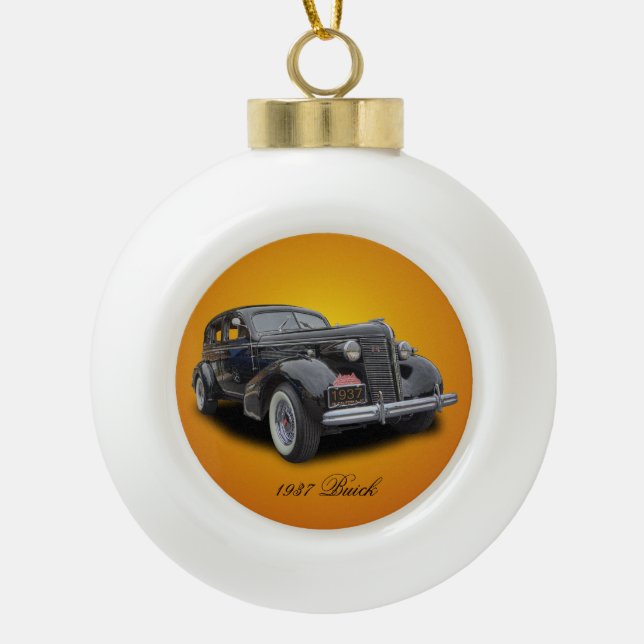 1937 BUICK CERAMIC BALL CHRISTMAS ORNAMENT (Front)