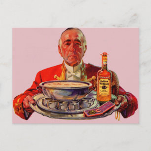 1937 butler with tray and Golden Wedding whiskey Postcard