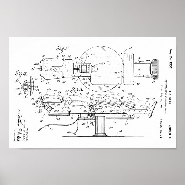 1937 Vintage Chiropractic Table Patent Art Print (Front)