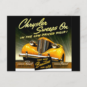 1938 Chrysler Sweeps On Postcard