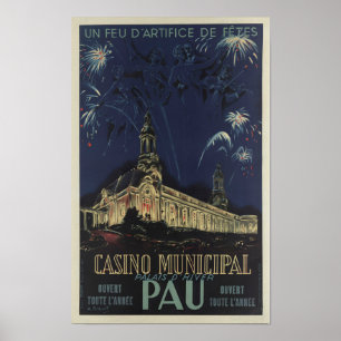 1939 Pau Casino Municipal Vintage French Poster