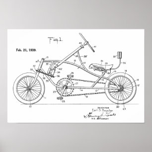 1939 Vintage Recumbent Bicycle Patent Art Print