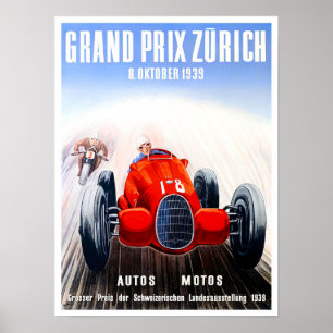 1939 Zurich Grand Prix vintage racing Poster