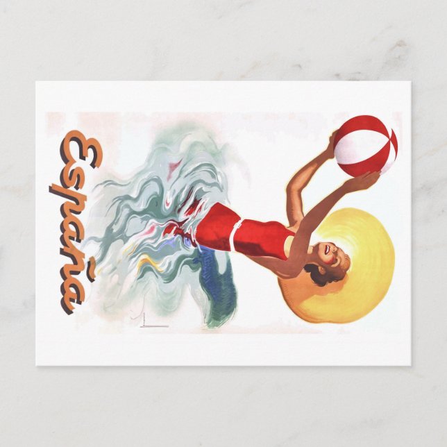 1940 Spain Beach Travel Poster Postcard (Front)