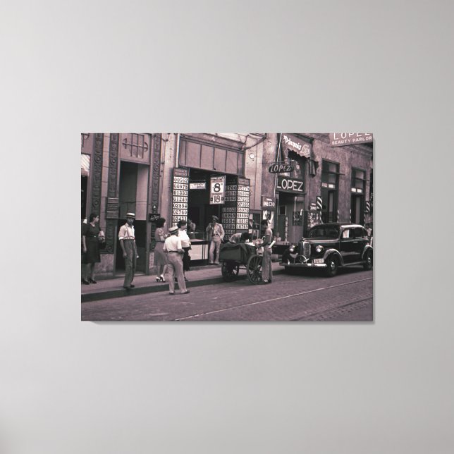 1940 Spain Street Photography Lopez Beauty Parlour Canvas Print (Front)