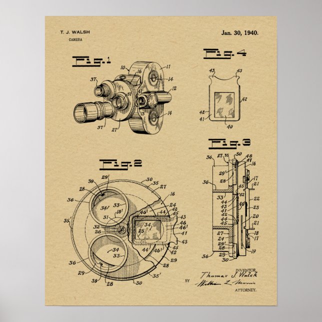 1940 Vintage Camera Patent Art Drawing Print (Front)